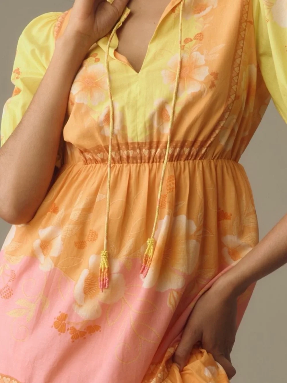 FARM Rio Yellow, Pink & Orange Floral Maxi Dress Sz. L exclusively Anthropologie - Picture 3 of 8